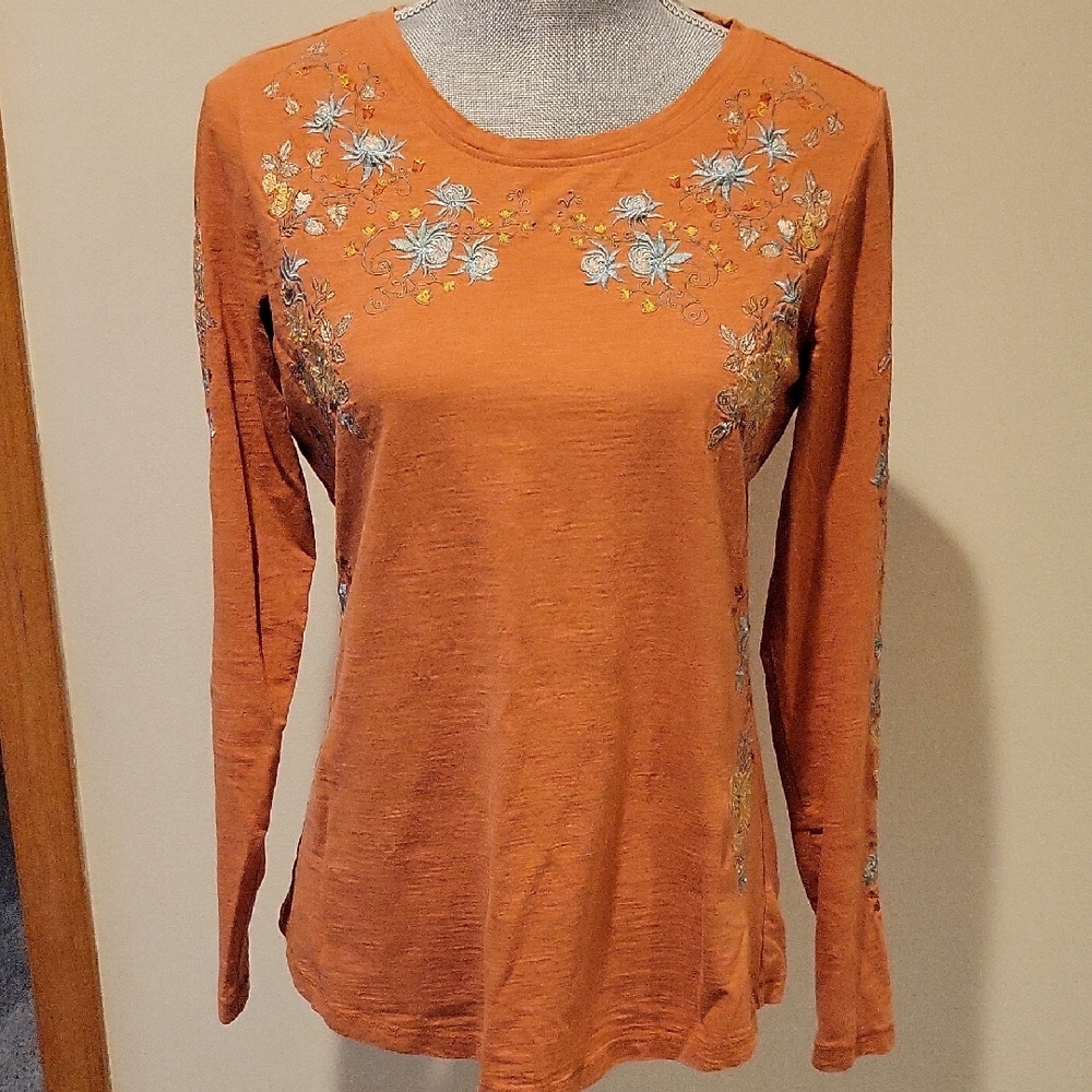 Sundance Rust Floral Embroidered Long-Sleeve Top - Picture 6 of 8